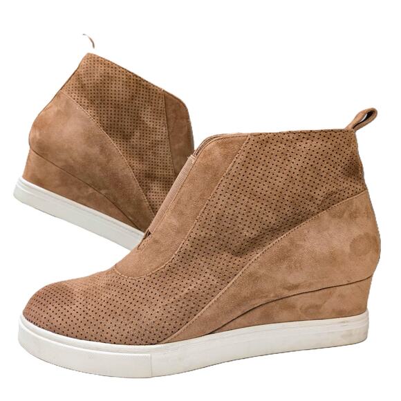 L Paolo Boot Women Cutest Casual Zip-Wedge Light-Brown Suede Ankle Bootie 7.5M - Picture 4 of 8